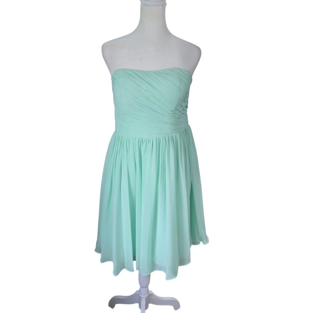 AZAZIE Mint Green Strapless Chiffon Dress Pleated Bridesmaid Size S 2 4